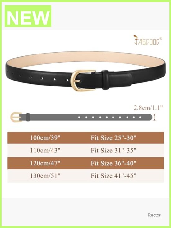 Faux Leather Belt with Gold Buckle for Jeans and Pants - Adjustable Waist Belt